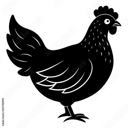 Cute Chicken Line Art Silhouette Black Vector Carton Illustration