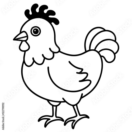 Cute Chicken Line Art Silhouette Black Vector Carton Illustration