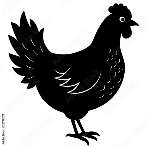 Cute Chicken Line Art Silhouette Black Vector Carton Illustration
