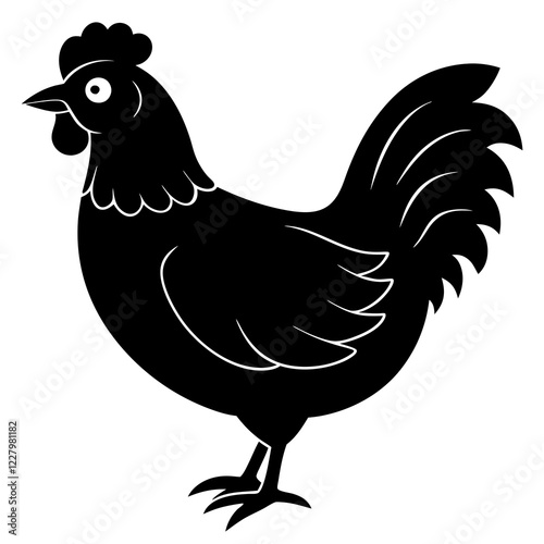 Cute Chicken Line Art Silhouette Black Vector Carton Illustration