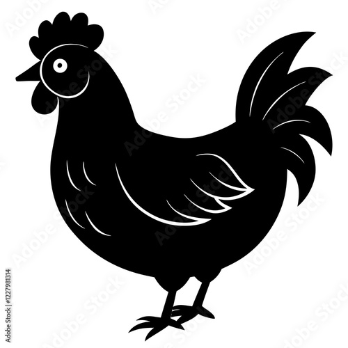 Cute Chicken Line Art Silhouette Black Vector Carton Illustration