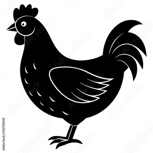 Cute Chicken Line Art Silhouette Black Vector Carton Illustration