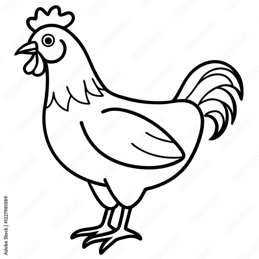 Cute Chicken Line Art Silhouette Black Vector Carton Illustration Cute Chicken Line Art Silhouette Black Vector Carton Illustration