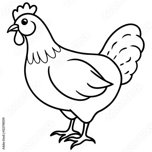 Cute Chicken Line Art Silhouette Black Vector Carton Illustration