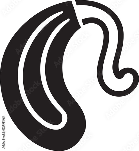 Hearing aid silhouette icon, ideal for audiology, hearing support, and medical devices. Clean vector EPS for healthcare, accessibility, and assistive technology designs.