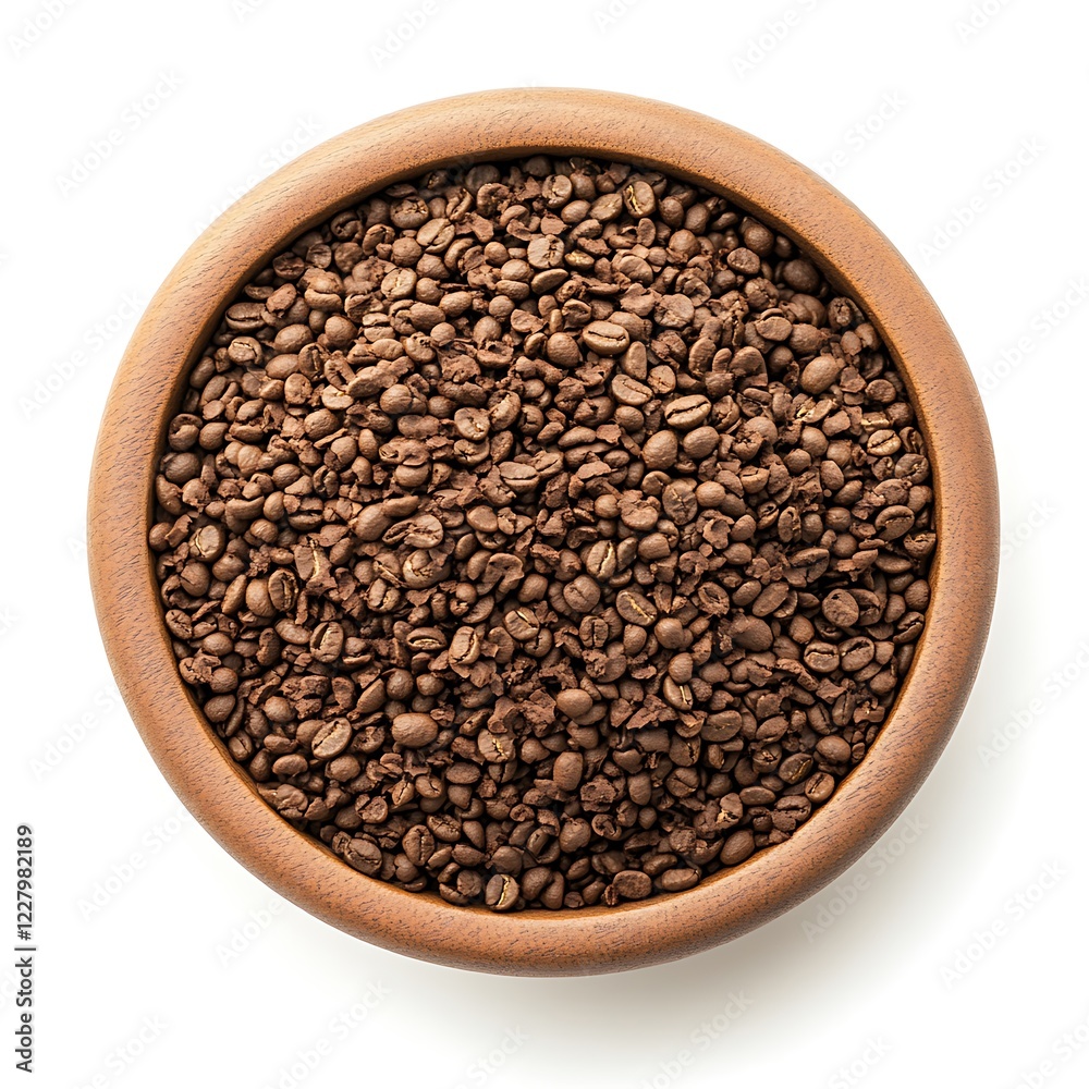Fototapeta premium Coffee beans in a bowl isolated on white background. Top view.