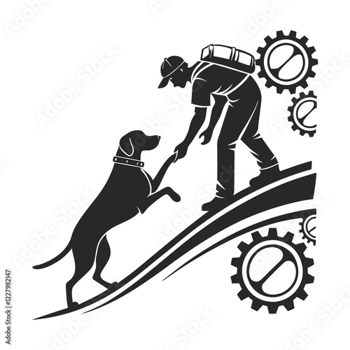 Dog traning logo with a man dental & tree combaind