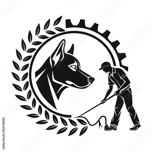 Dog traning logo with a man dental & tree combaind