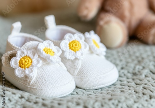 Adorable baby shoes with flower decorations, perfect for infants photo