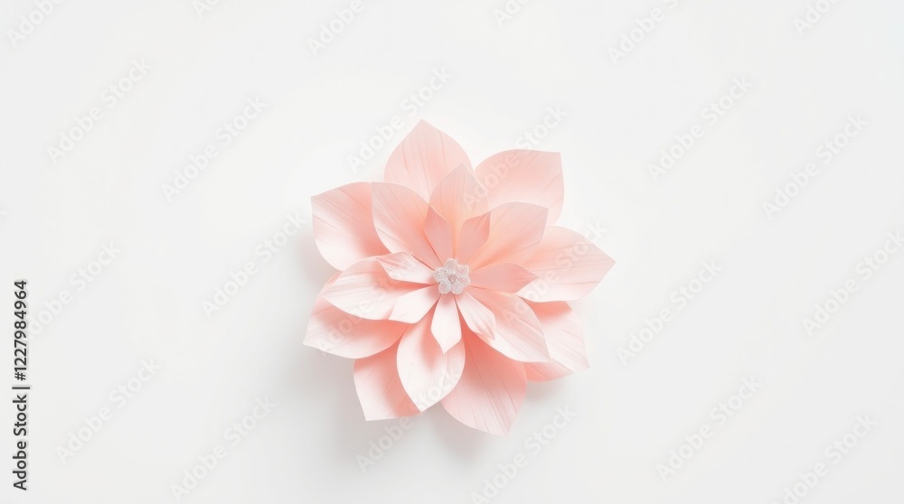 Soft pastel pink paper flower, handmade, top view, isolated on white. Soft pastel pink paper flower, handmade, top view, isolated on white.
