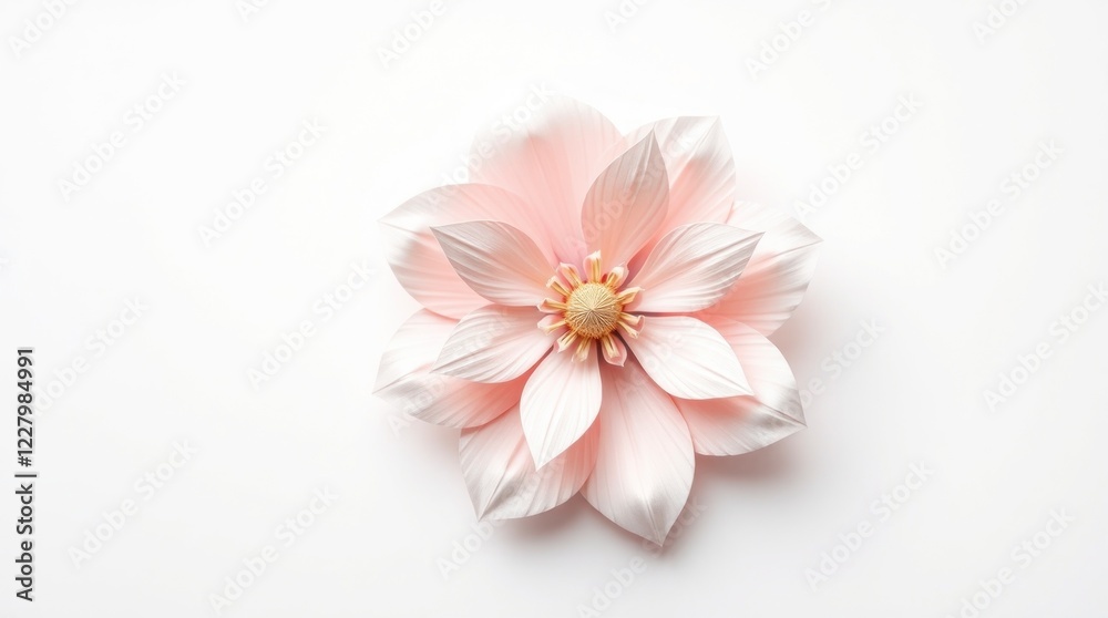 Soft pastel pink paper flower, handmade, top view, isolated on white. Soft pastel pink paper flower, handmade, top view, isolated on white.