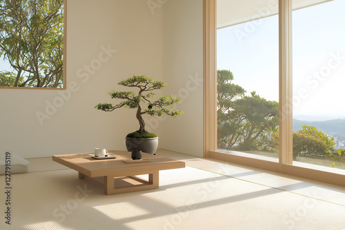 P A stylish living room with traditional Japa photo