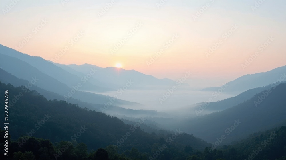 Fototapeta premium Serene Sunrise Mountain Vista