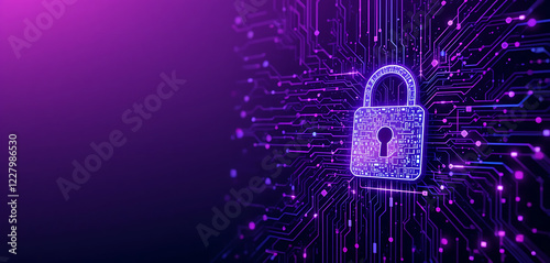 Abstract block chain cyber security purple Color gradient background, lock inspired,