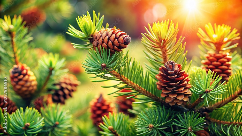 Lush Pine Branches with Cones - Winter Nature Stock Photo Lush Pine Branches with Cones - Winter Nature Stock Photo