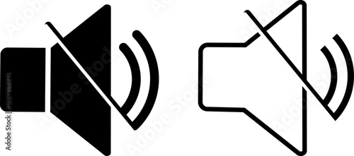 Speaker icon set with ring, mute, 50% volume and silent for smartphone user interface stroke style in black .Silent and ring speaker icon set with simple and stroke style
