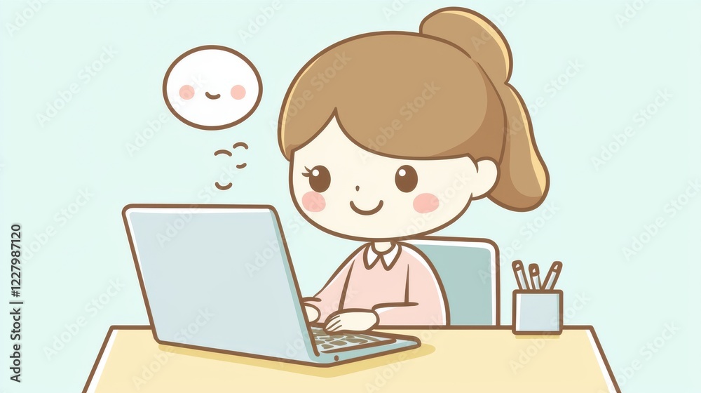 Kawaii HR recruiter, interviewing a candidate via laptop, Kawaii HR recruiter, interviewing a candidate via laptop,