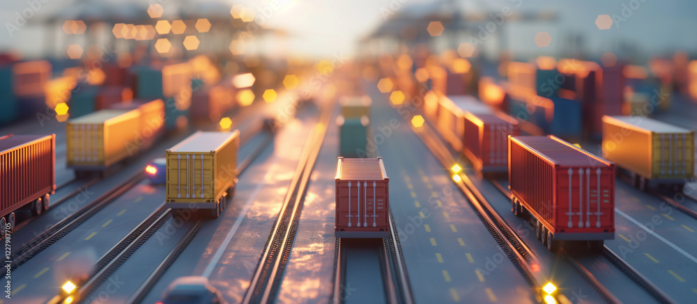 A modern diagram of supply chain logistics in a sleek 3D rendering