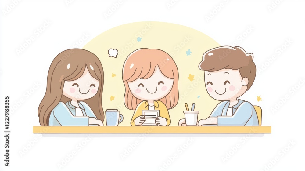 Teamwork concept, kawaii professionals working together, Teamwork concept, kawaii professionals working together,