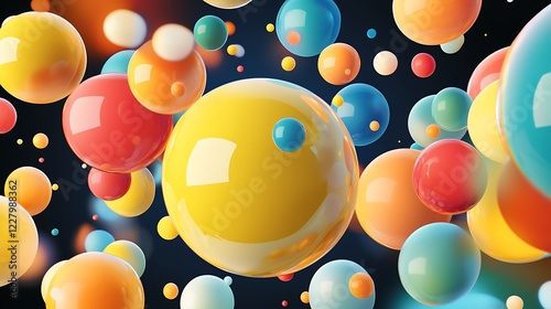 Colorful Spheres Floating in Dark Space photo