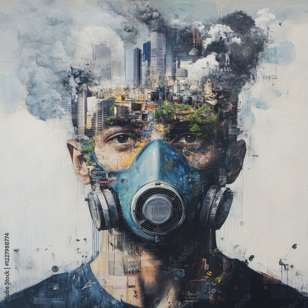 custom made wallpaper toronto digitalA man wearing a gas mask is the main subject of the painting