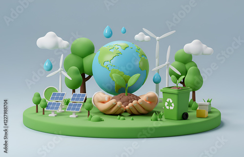 3D Illustration of Sustainability and Environmental Conservation