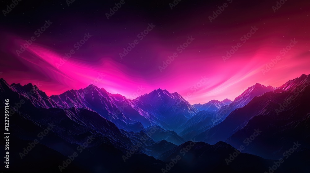 Obraz premium Vibrant Mountain Landscape Under Colorful Sky at Dusk