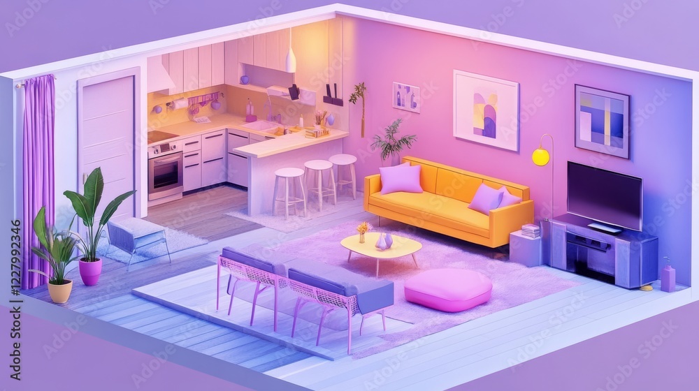 3d rendering of furnished home apartment 3d rendering of furnished home apartment