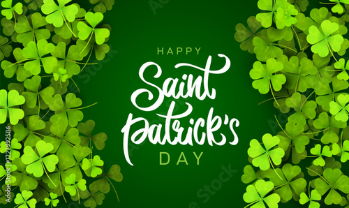 Design banner on St. Patrick's Day. Template Simple banner for the site, shop, magazine promotions. 3d effect clover on green background. Vector St. Patrick's Day banner, poster, with place for text.