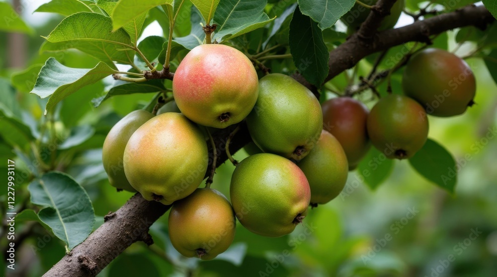Ripe Green and Pink Guavas on a Low Guava Tree