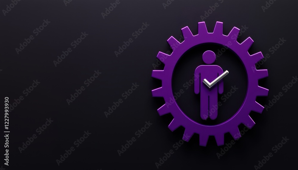 A purple silhouette of a person in a gear symbolizing teamwork and industry success. A purple silhouette of a person in a gear symbolizing teamwork and industry success.