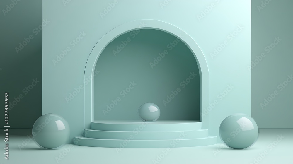Abstract Pastel Green Archway With Three Spheres Abstract Pastel Green Archway With Three Spheres