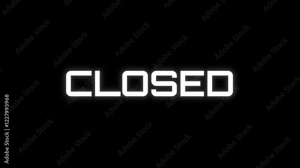 Closed - animation of message with glitch. Cyberpunk, technology text. Damaged, distorted signal effect. Retro game style Closed - animation of message with glitch. Cyberpunk, technology text. Damaged, distorted signal effect. Retro game style