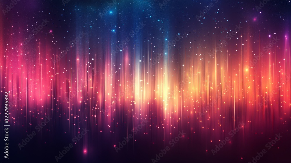 A vibrant digital artwork featuring a spectrum of colorful lights cascading in a cosmic setting, conveying energy and motion, reminiscent of sound waves in a starry sky. A vibrant digital artwork featuring a spectrum of colorful lights cascading in a cosmic setting, conveying energy and motion, reminiscent of sound waves in a starry sky.