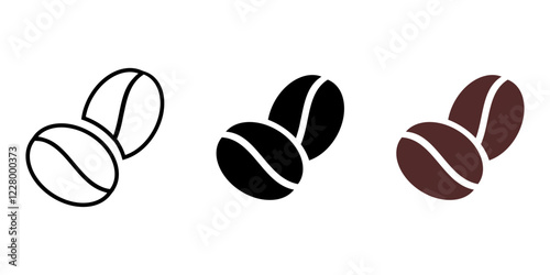 Coffee bean icon. Roasted coffee grain sign. Caffeine drink symbol. Espresso or cappuccino seed pictogram.