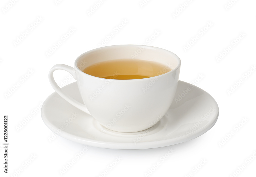 Refreshing green tea in cup isolated on white Refreshing green tea in cup isolated on white