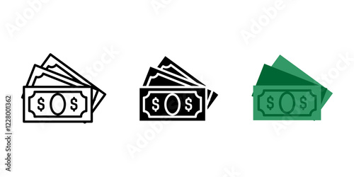 Money stack color icon. Dollar banknotes color sign. Salary banknotes symbol. Green dollar bills pictogram. Cash green illustration.