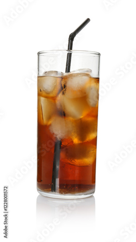 Wallpaper Mural Refreshing cola with ice cubes and drinking straw in glass isolated on white Torontodigital.ca