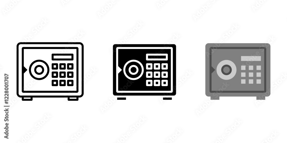 Obraz premium Bank Vault with money or treasure icon. Metal safe box with vaulted door illustration. Protection and security system symbol. Finance savings sign.