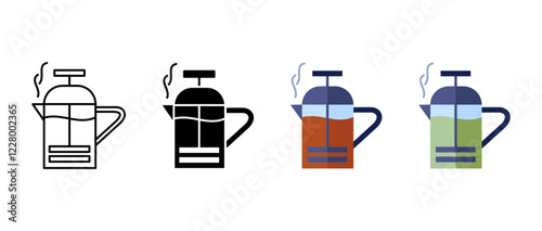 French press icon. Brewing tea or coffee sign. Kettle or teapot symbol. Filter coffee pot pictogram.