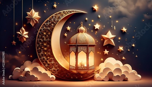 Elegant Ramadan Kareem Collection: Crescent Moons, Lanterns, and Islamic Calligraphy