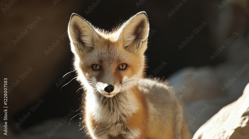 Obraz premium Young red fox in natural habitat. Ideal for wildlife documentaries, nature education and animal behavior studies.