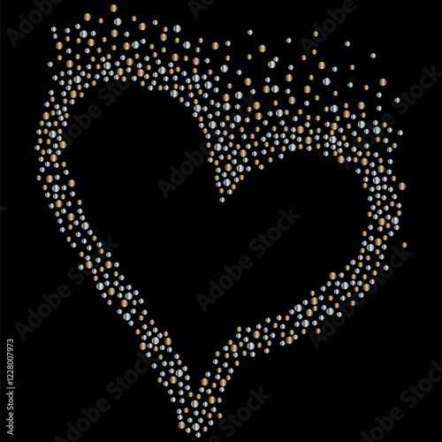 Heart in silver and gold rhinestones, with sparkles in different areas, fashionable design for all types of occasions, text on attractive background.