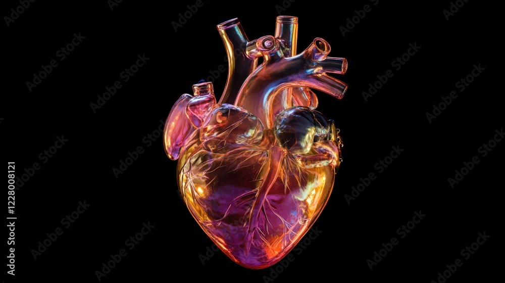 Naklejka premium A heart made of glass with a purple stem