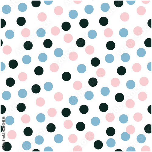 Pattern of geometric figures with circles, triangles, stars and spirals playing with varied sizes and trendy colors, with colors in pastels and vibrant tones, for any occasion and season.