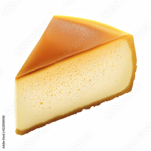 Realistic Soft and fluffy Japanese cheesecake slice with golden caramelized top, light and airy texture, delicious dessert, isolated on transparent background. Generative Ai. photo