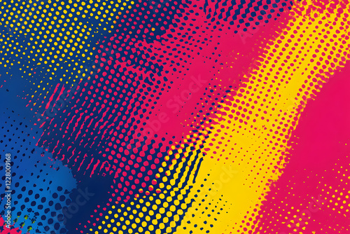 CMYK halftone dot pattern providing texture for a colorful abstract design