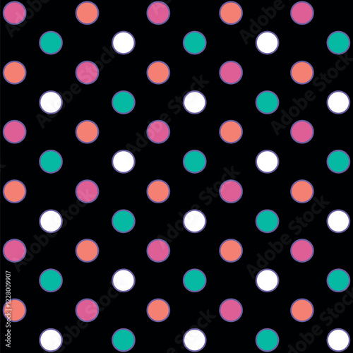 Pattern of geometric figures with circles, triangles, stars and spirals playing with varied sizes and trendy colors, with colors in pastels and vibrant tones, for any occasion and season.