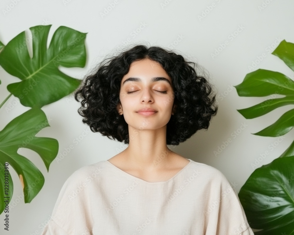 Serene Office Retreat Young Woman Embraces Biophilic Calm with Lush Greenery and Bean Bags - Modern Wellness Design for Indian Startup Culture and Mindfulness Promotion Serene Office Retreat Young Woman Embraces Biophilic Calm with Lush Greenery and Bean Bags - Modern Wellness Design for Indian Startup Culture and Mindfulness Promotion