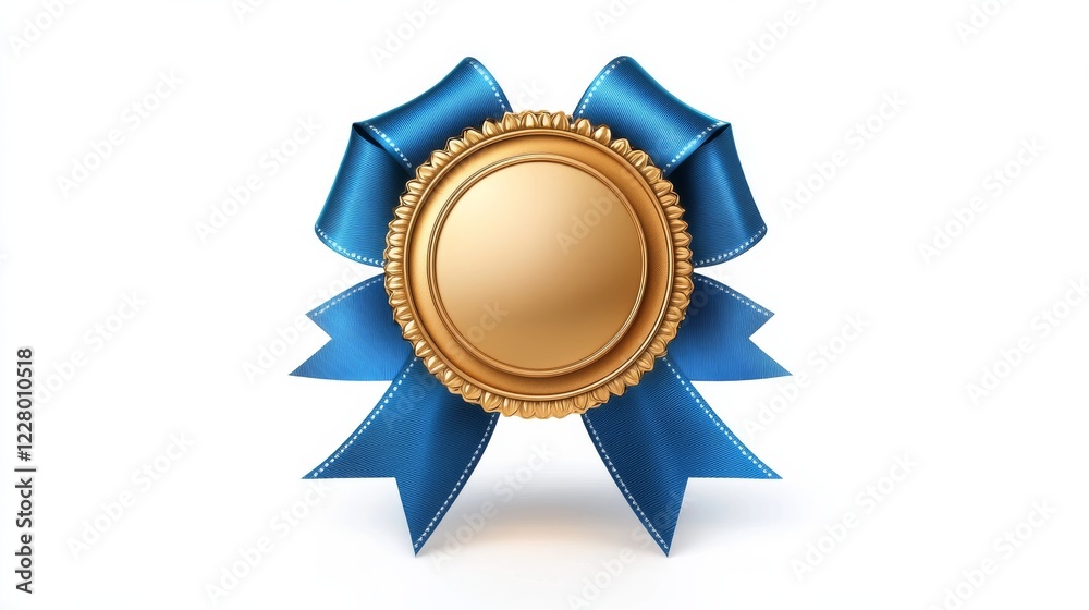An illustrated gold medal adorned with a sleek blue ribbon, representing victory and excellence, meticulously designed against a clean white backdrop. An illustrated gold medal adorned with a sleek blue ribbon, representing victory and excellence, meticulously designed against a clean white backdrop.